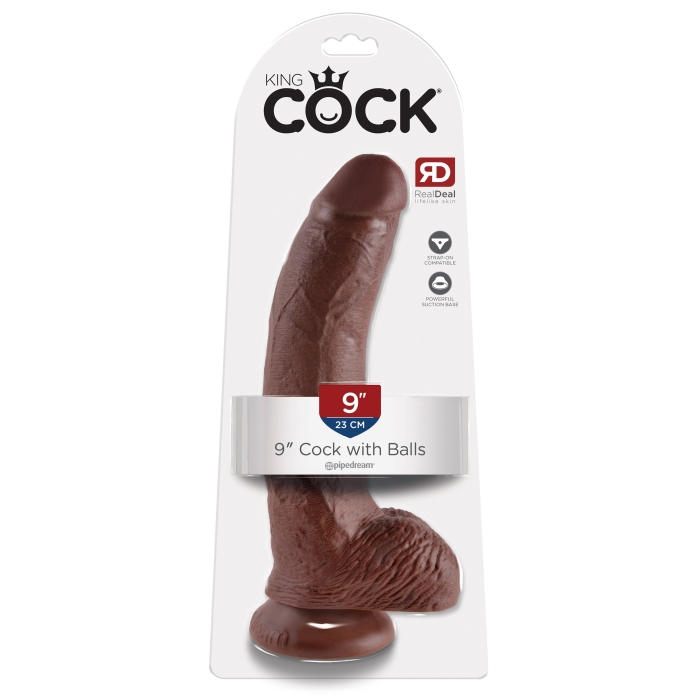KING COCK 9" COCK WITH BALLS - BROWN