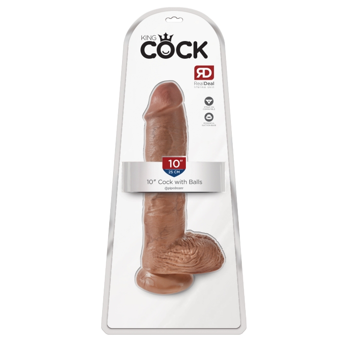 KING COCK 10" COCK WITH BALLS - TAN - Click Image to Close