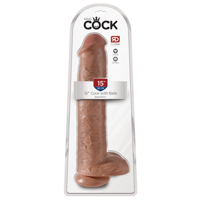 KING COCK 15" COCK WITH BALLS - TAN - Click Image to Close