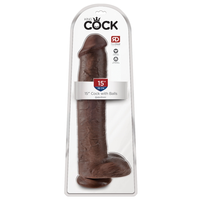 KING COCK 15" COCK WITH BALLS - BROWN