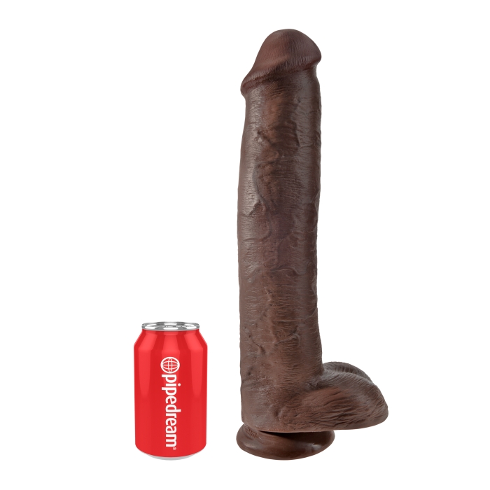 KING COCK 15" COCK WITH BALLS - BROWN - Click Image to Close