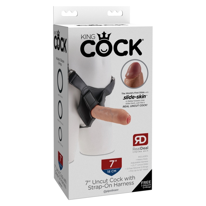 KING COCK 7" UNCUT WITH STRAP-ON HARNESS - LIGHT