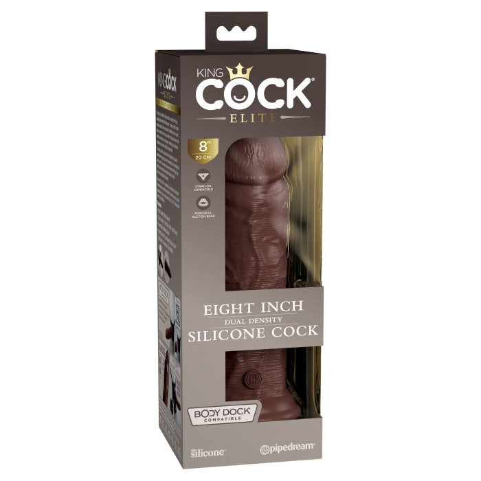 KING COCK ELITE 8" SILICONE DUAL DENSITY COCK - BROWN