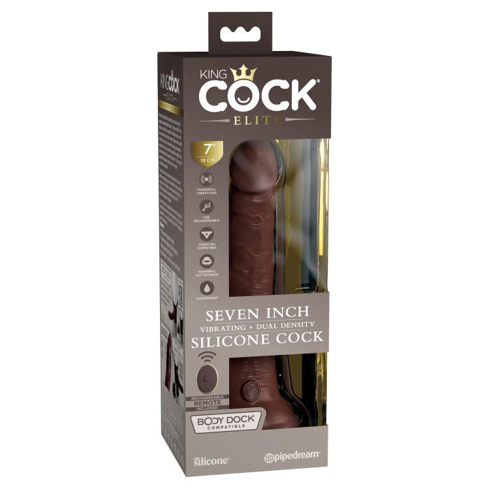 KING COCK ELITE 7" VIBE SILICONE DUAL DENSITY COCK -BROWN