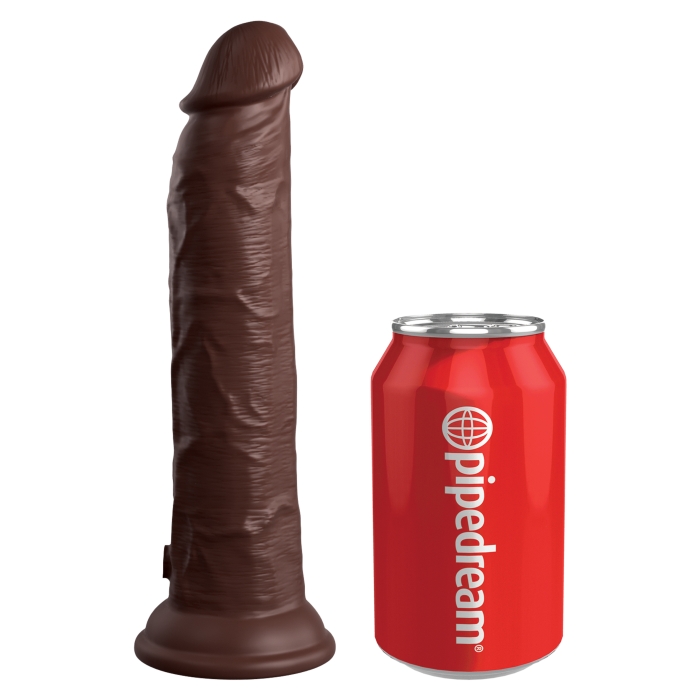 KING COCK ELITE 9" VIBE SILICONE DUAL DENSITY COCK - BROWN - Click Image to Close