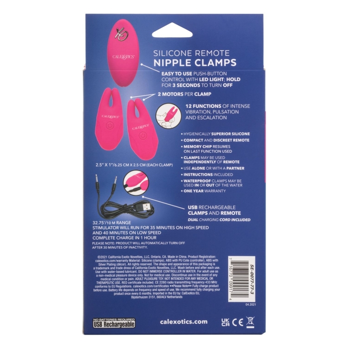 SILICONE REMOTE NIPPLE CLAMPS - PINK - Click Image to Close