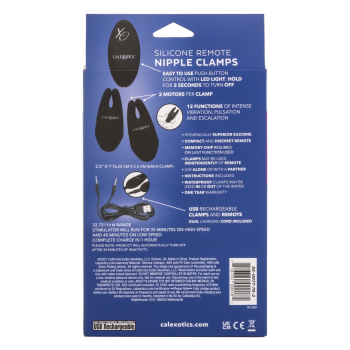 SILICONE REMOTE NIPPLE CLAMPS - BLACK - Click Image to Close