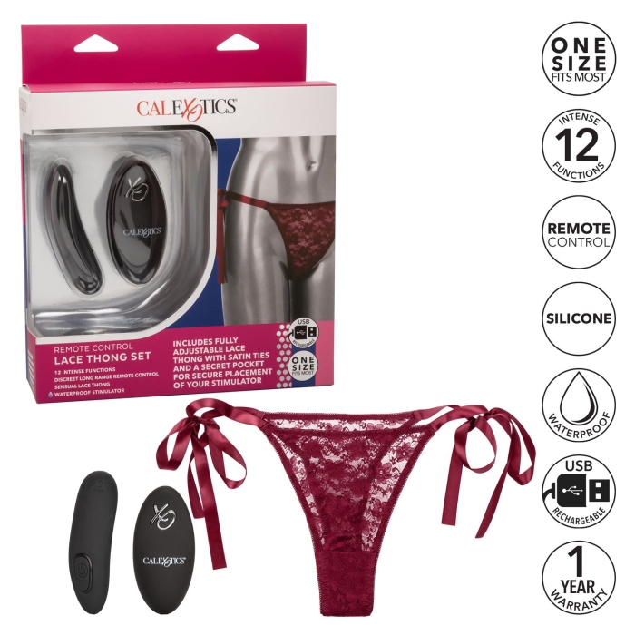 REMOTE CONTROL LACE THONG SET - BURGUNDY