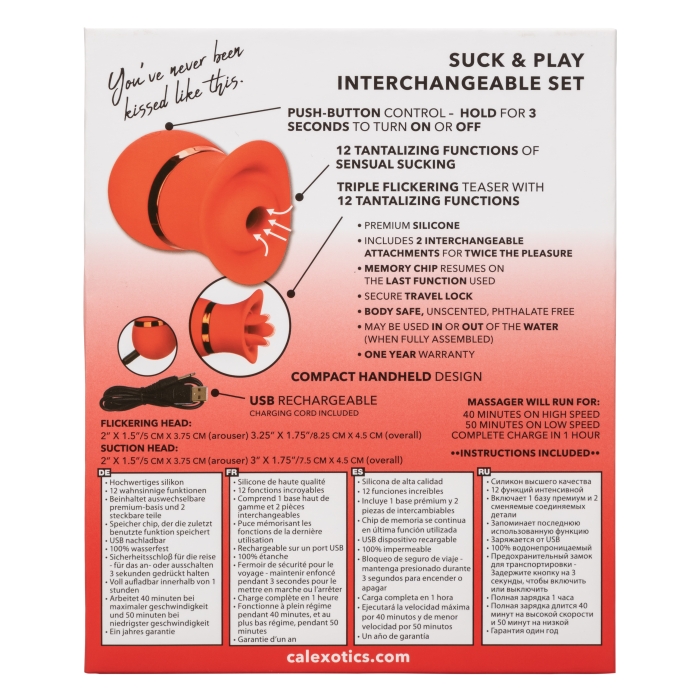 FRENCH KISS SUCK & PLAY 12X INTERCHANGEABLE SET - RED - Click Image to Close
