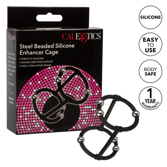 STEEL BEADED SILICONE ENHANCER CAGE - BLACK - Click Image to Close