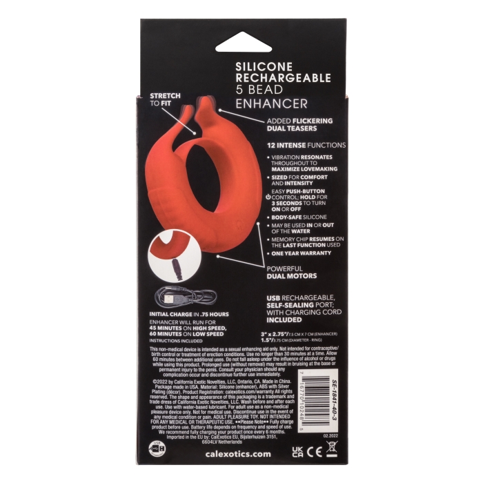 SILICONE RECHARGEABLE TAURUS ENHANCER - RED - Click Image to Close