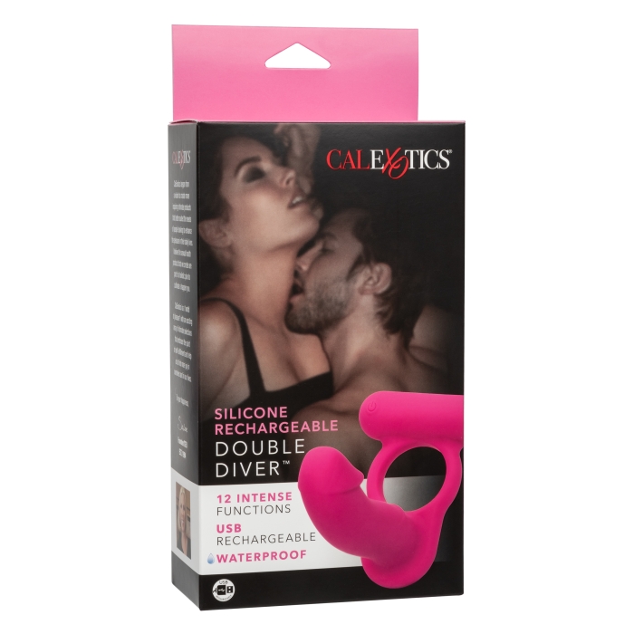SILICONE RECHARGEABLE DOUBLE DIVER - PINK - Click Image to Close