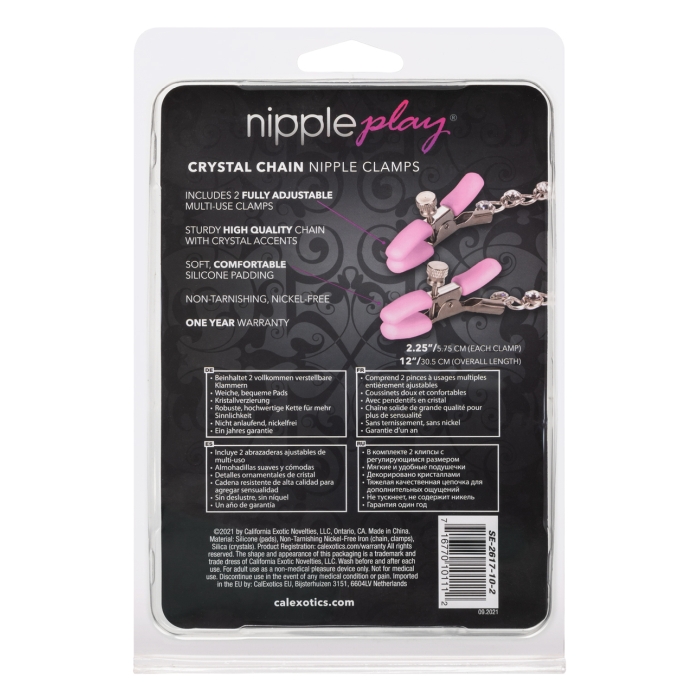 NIPPLE PLAY CRYSTAL CHAIN NIPPLE CLAMPS - PINK 12"