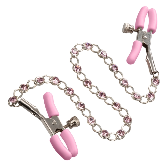 NIPPLE PLAY CRYSTAL CHAIN NIPPLE CLAMPS - PINK 12" - Click Image to Close