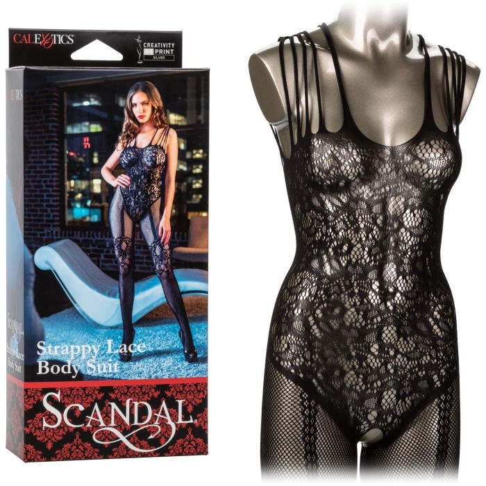 SCANDAL STRAPPY LACE BODYSUIT - BLACK - Click Image to Close