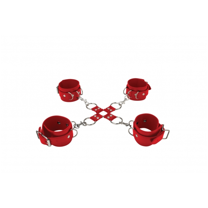 LEATHER HAND AND LEGCUFFS - RED - Click Image to Close