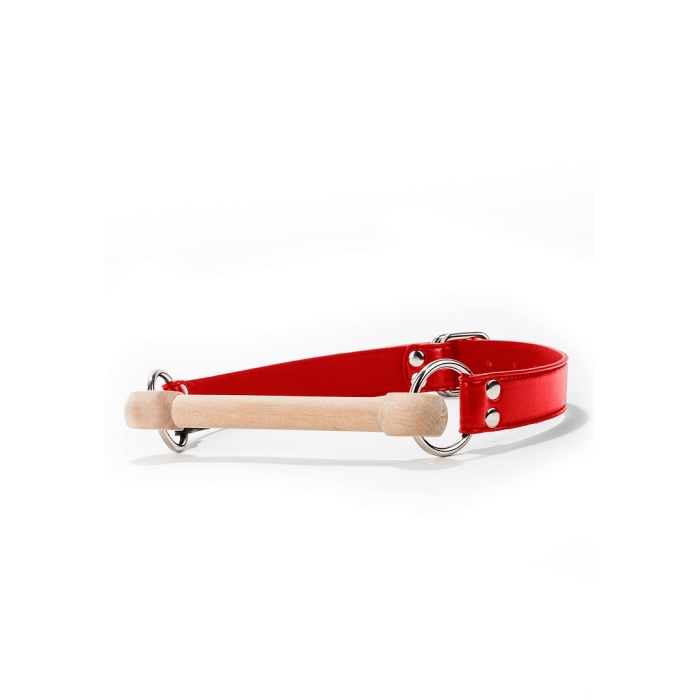 WOODEN BRIDLE RED GAG WITH LEATHER STRAPS