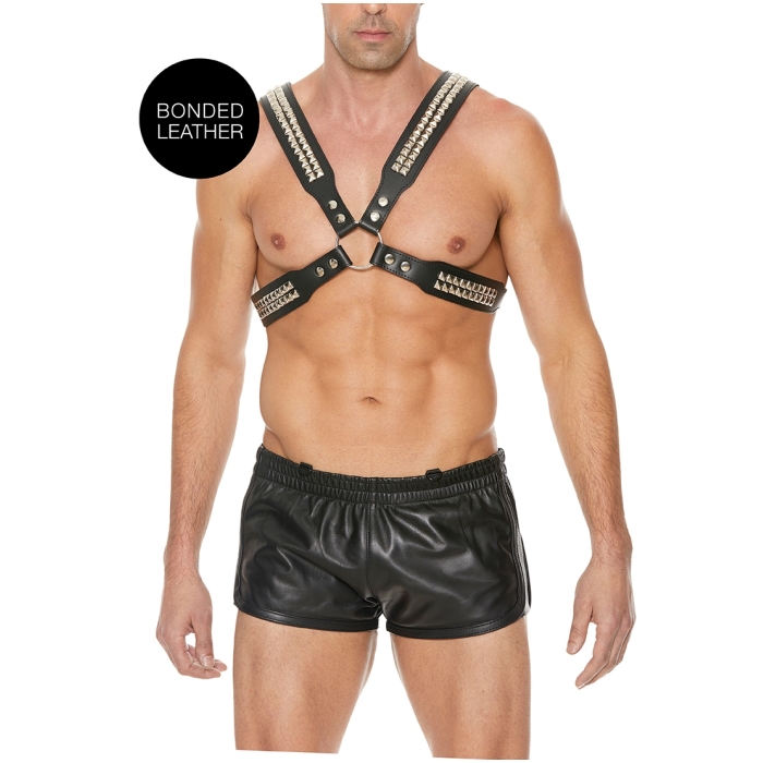 MEN'S PYRAMID STUD BODY HARNESS - ONE SIZE - BLACK - Click Image to Close