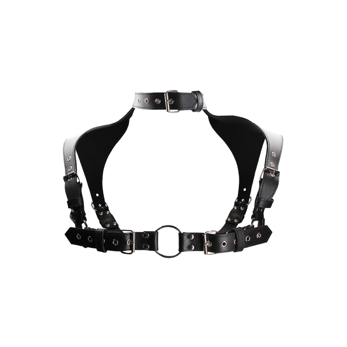 MEN HARNESS WITH NECK COLLAR - ONE SIZE - BLACK