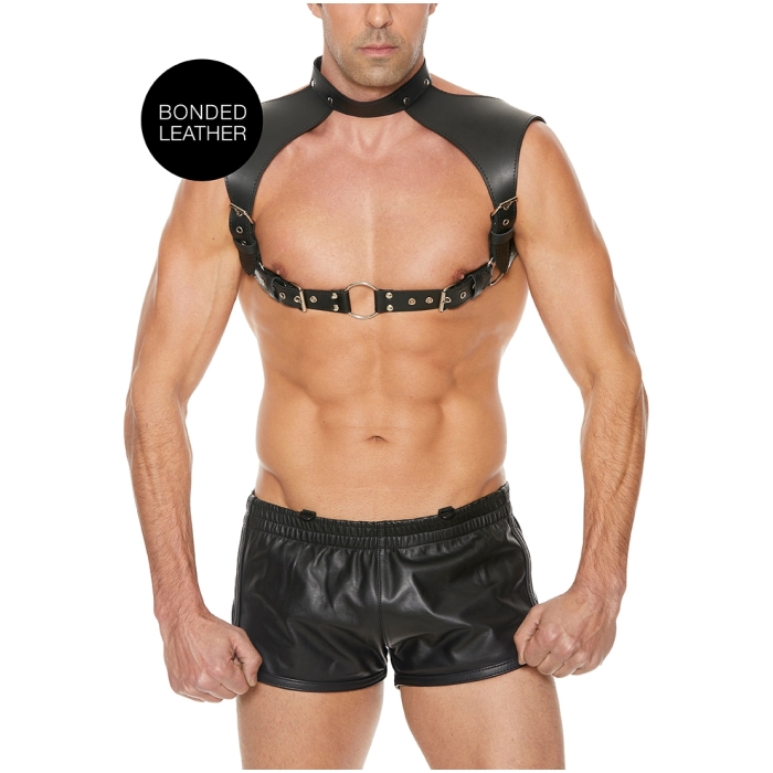 MEN HARNESS WITH NECK COLLAR - ONE SIZE - BLACK - Click Image to Close