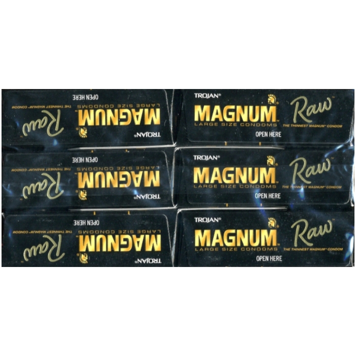 TROJAN 3'S MAGNUM RAW LARGE SIZE (BLACK) 6 PACK - Click Image to Close