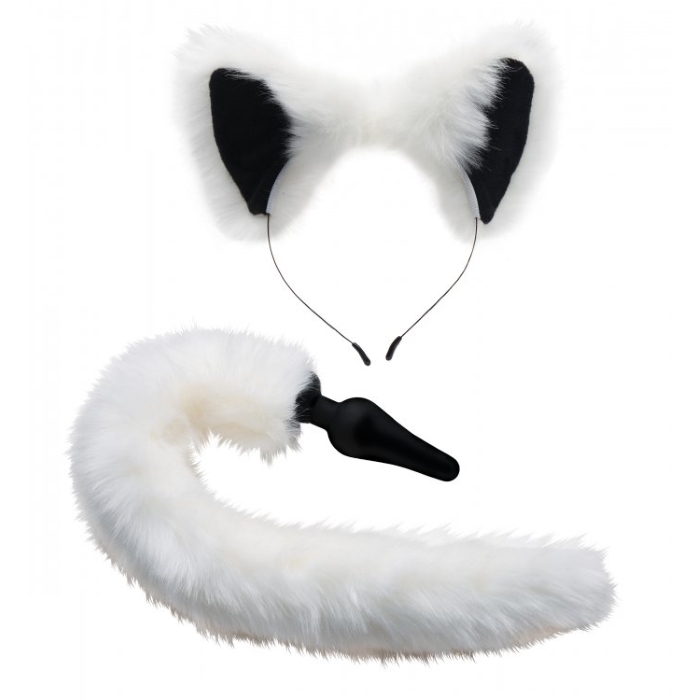 WHITE FOX TAIL AND EARS SET - WHITE