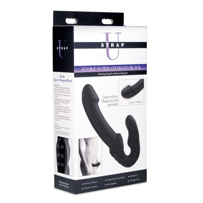 EVOKE RECHARGEABLE VIBRATING SILICONE STRAPLESS STRAPON BLACK