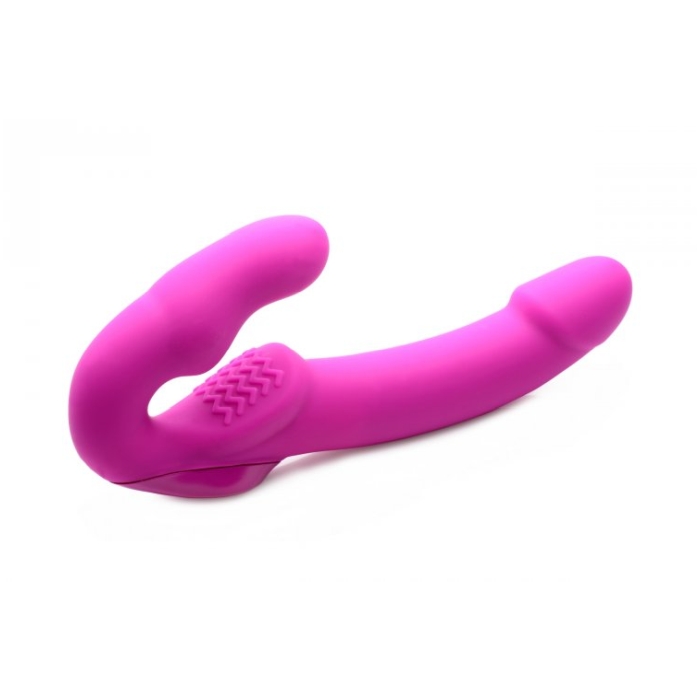 EVOKE RECHARGEABLE VIBRATING SILICONE STRAPLESS STRAPON PINK - Click Image to Close