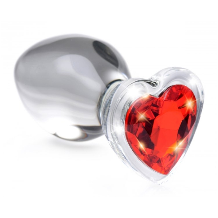 BS RED HEART GEM GLASS ANAL PLUG - LARGE