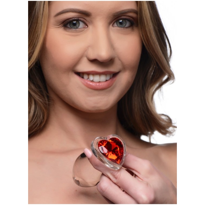 BS RED HEART GEM GLASS ANAL PLUG - LARGE