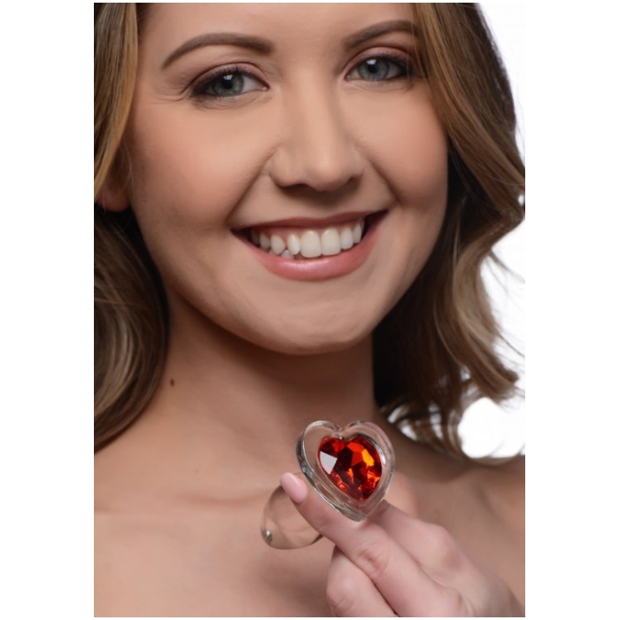 BS RED HEART GEM GLASS ANAL PLUG - SMALL