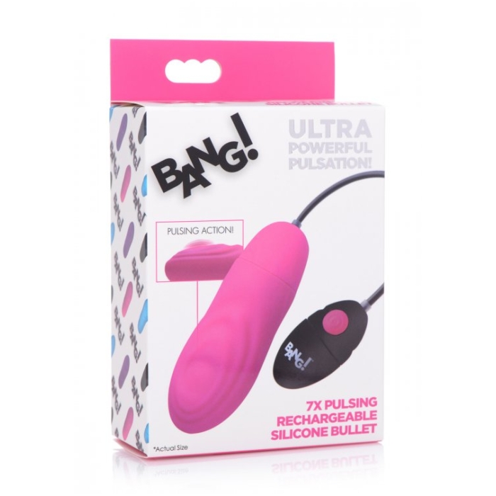 7X PULSING RECHARGEABLE SILICONE BULLET - PINK - Click Image to Close