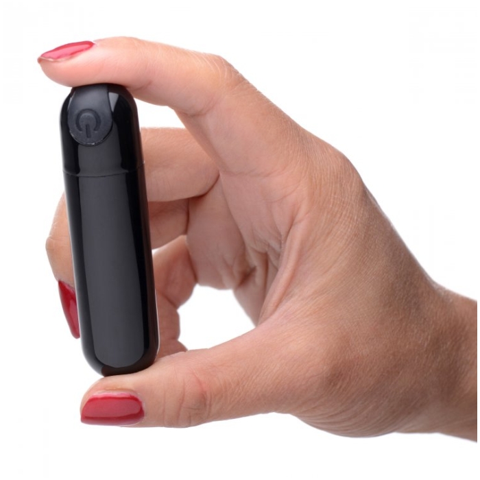 10X RECHARGEABLE VIBRATING METALLIC BULLET - BLACK - Click Image to Close