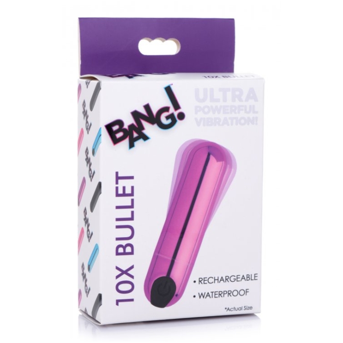 10X RECHARGEABLE VIBRATING METALLIC BULLET - PURPLE - Click Image to Close