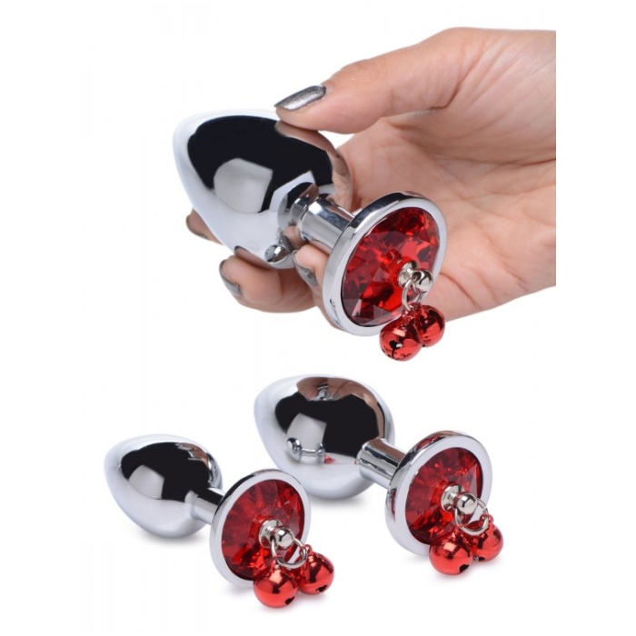 BS RED GEM WITH BELLS ANAL PLUG SET 4" - Click Image to Close