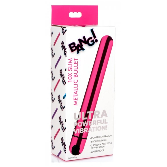 BG 10X SLIM METALLIC BULLET - PINK - RECHARGEABLE - 6.5" - Click Image to Close